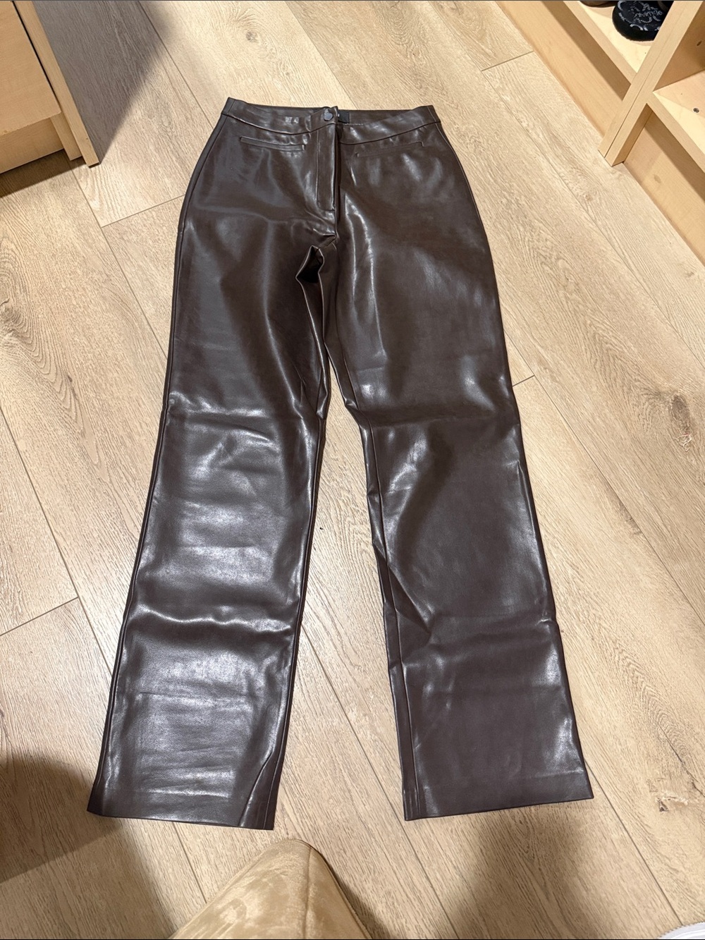 Aritzia Dark Brown Faux Leather Flare Jeans